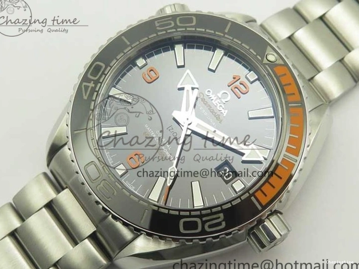 0420 Planet Ocean 43.5mm SS VSF 1:1 Best Edition Black Orange Bezel Black Dial on SS Bracelet A8900 Super Clone Breathable 8003